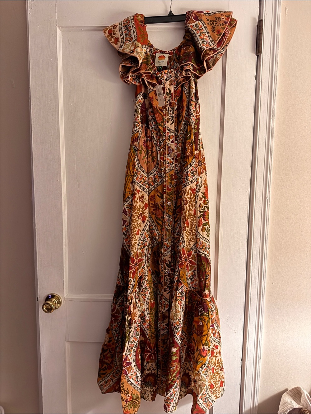 FARM Rio Rust Floral Ruffle Maxi Dress